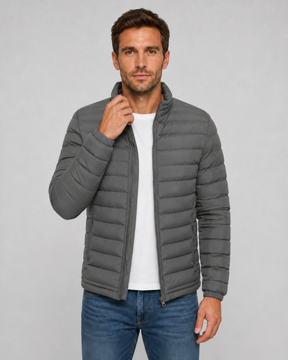 Men's Quilted Puffer Jacket - Stand Collar