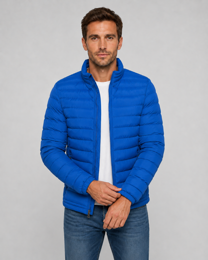 Men's Quilted Puffer Jacket - Stand Collar