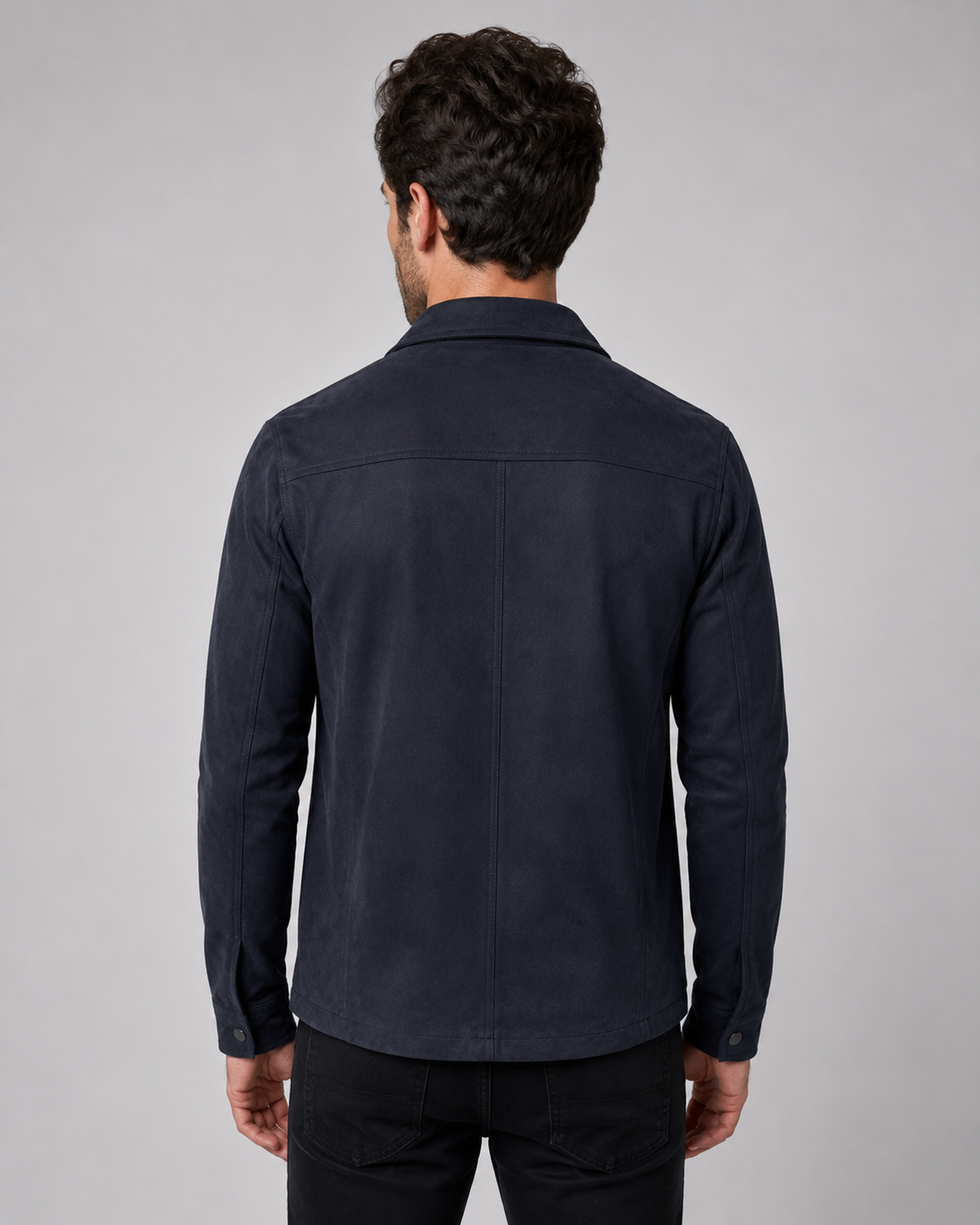 Men's Suede Overshirt Jacket - Chest Pocket Detail