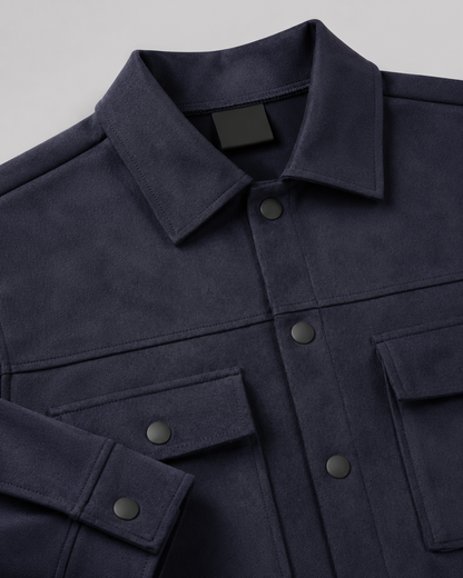 Men's Suede Overshirt Jacket - Chest Pocket Detail