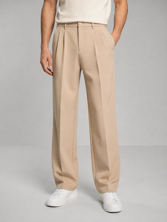 Men's Tailored Straight Leg Trousers - Smart Casual Dress Pants