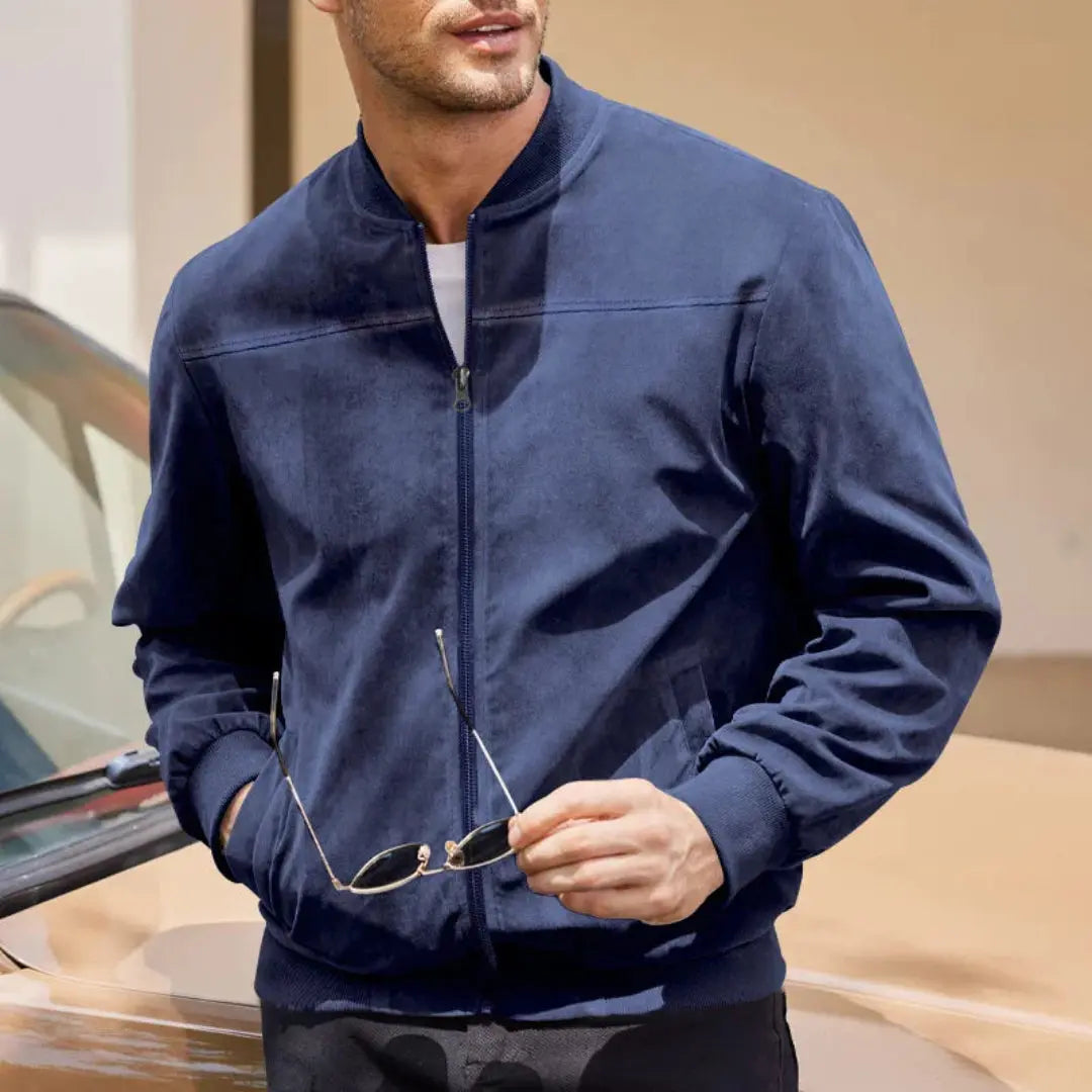 Men's Suede Bomber Jacket Casual Fall Jacket