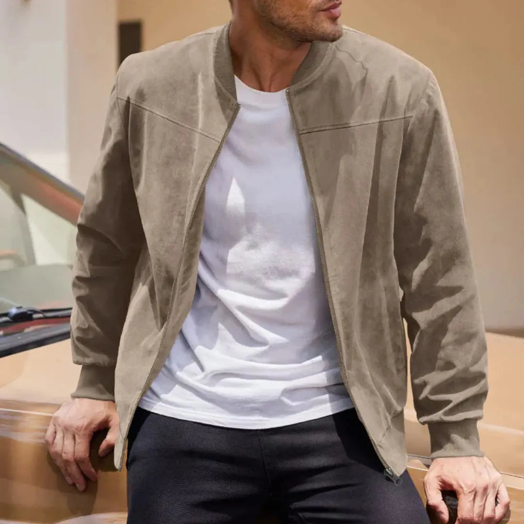 Men's Suede Bomber Jacket Casual Fall Jacket