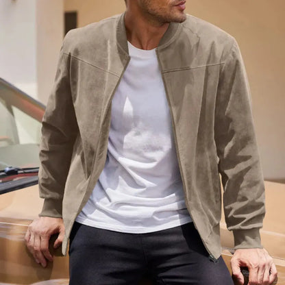Men's Suede Bomber Jacket Casual Fall Jacket