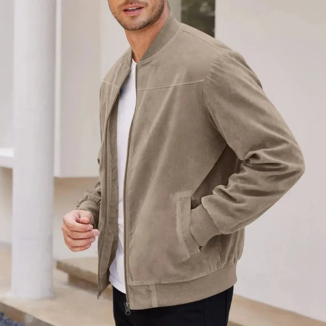 Men's Suede Bomber Jacket Casual Fall Jacket