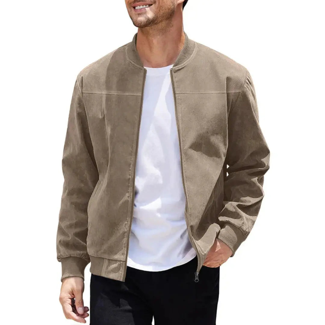 Men's Suede Bomber Jacket Casual Fall Jacket