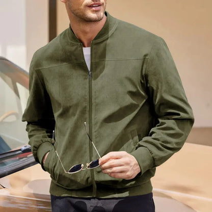Men's Suede Bomber Jacket Casual Fall Jacket