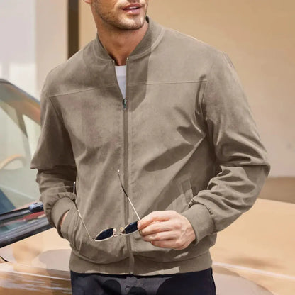 Men's Suede Bomber Jacket Casual Fall Jacket