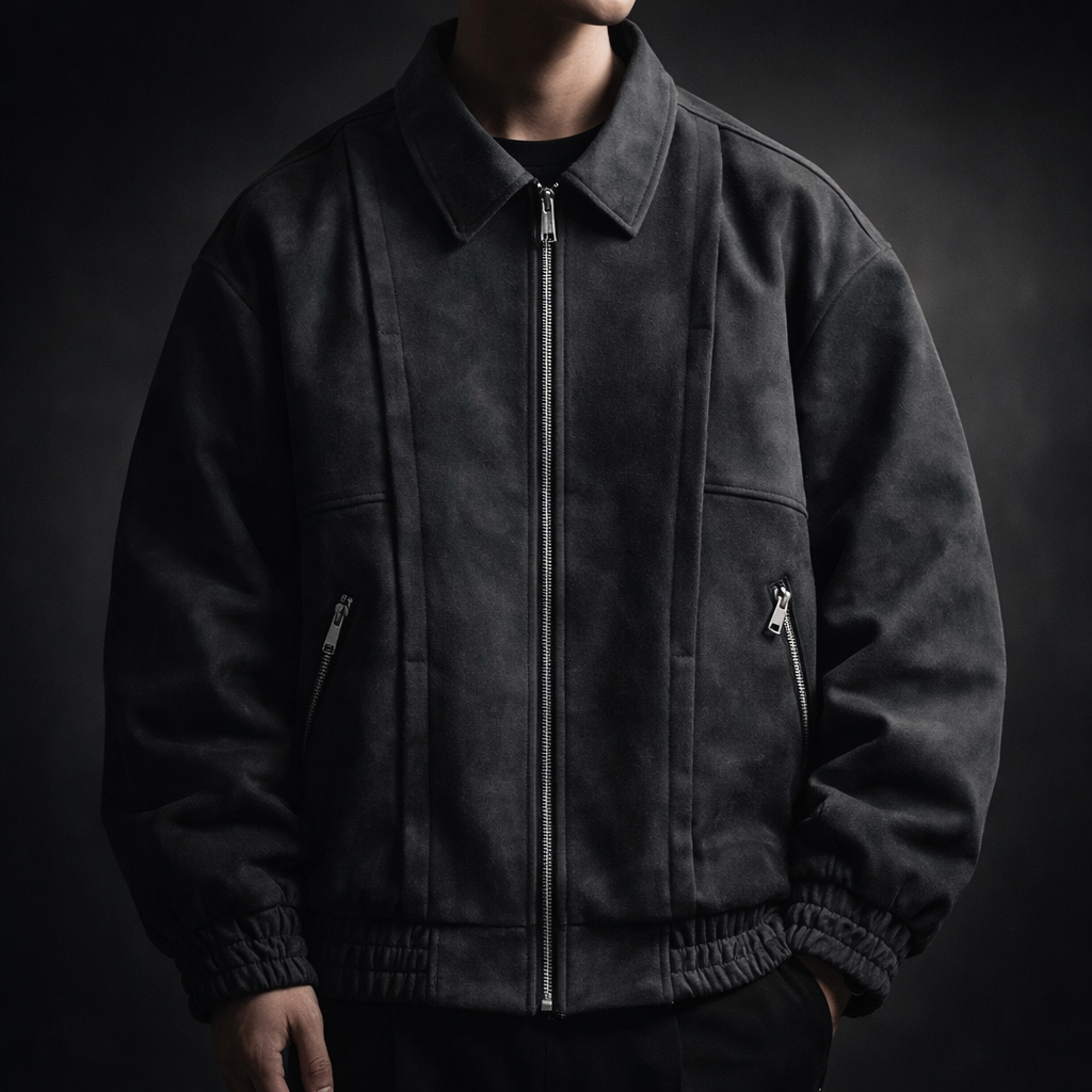 Men's Suede Bomber Jacket Oversized Casual Fall Jacket