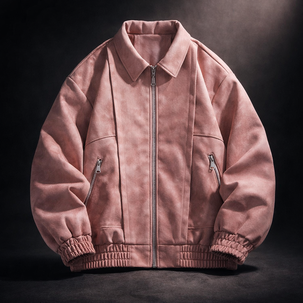 Men's Suede Bomber Jacket Oversized Casual Fall Jacket