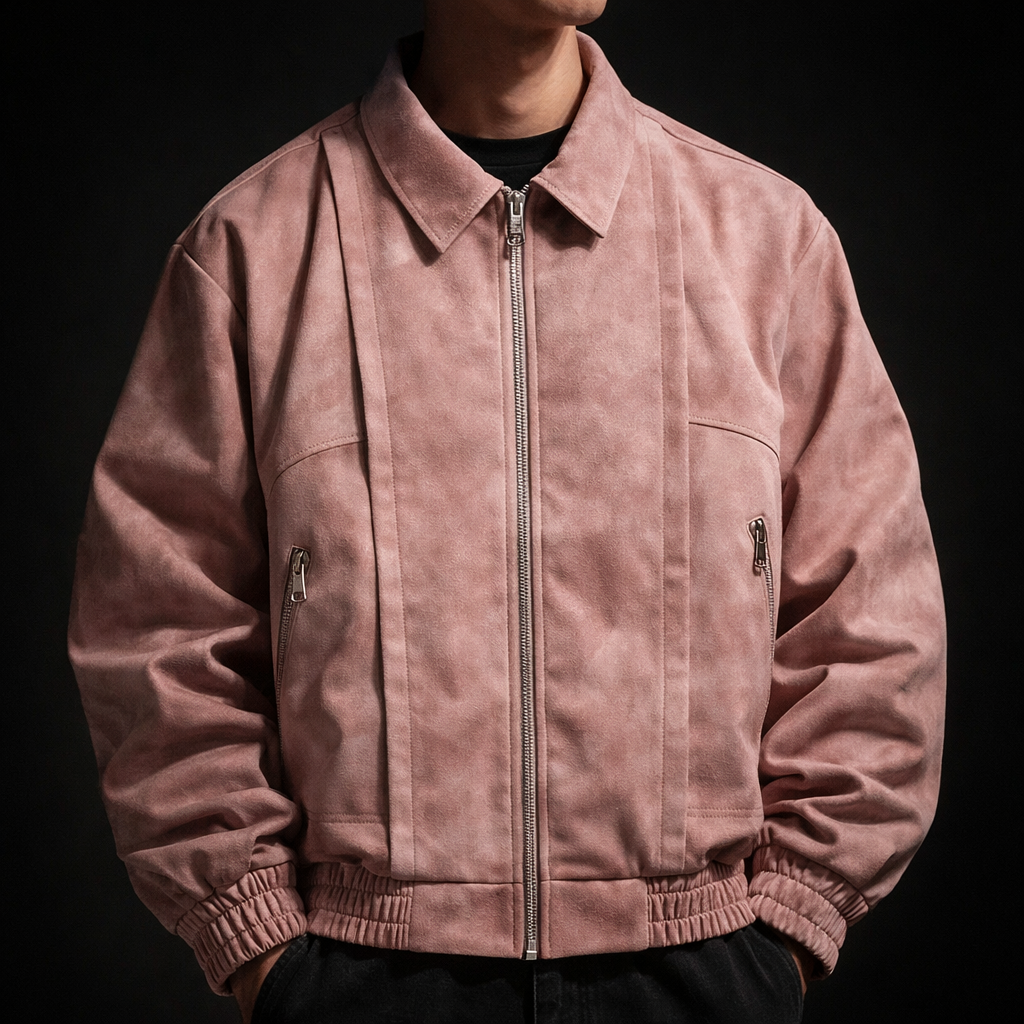 Men's Suede Bomber Jacket Oversized Casual Fall Jacket