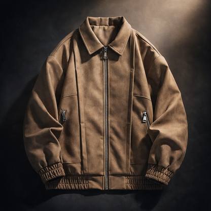 Men's Suede Bomber Jacket Oversized Casual Fall Jacket