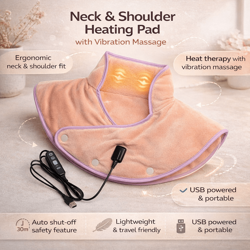 Neck & Shoulder Heating Pad | 3 Heat Levels, Vibration Massage, Carbon Fiber Heat & Auto Shutoff