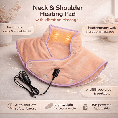Neck & Shoulder Heating Pad | 3 Heat Levels, Vibration Massage, Carbon Fiber Heat & Auto Shutoff