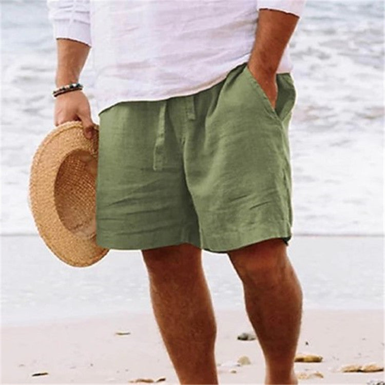Men's Casual Linen-Blend Shorts with Relaxed Drawstring Waist and Pockets