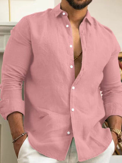 Men's Casual Linen-Blend Shirt with Button Front Design