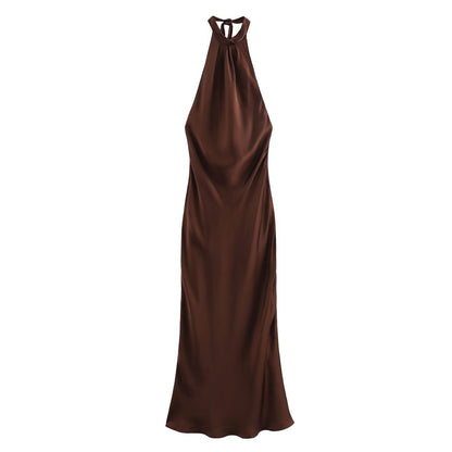 Della | Elegant Sleeveless Backless Wedding Guest Dress with Halter Neck Design