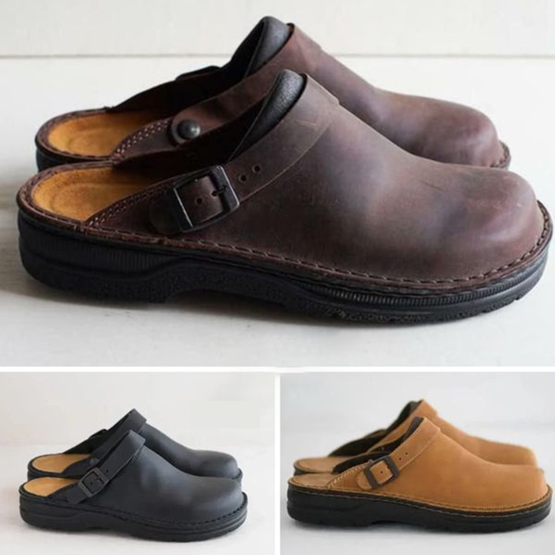 Women’s Leather Clogs – Comfortable Slip-On Shoes with Supportive Footbed