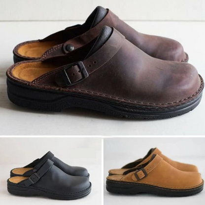 Women’s Leather Clogs – Comfortable Slip-On Shoes with Supportive Footbed