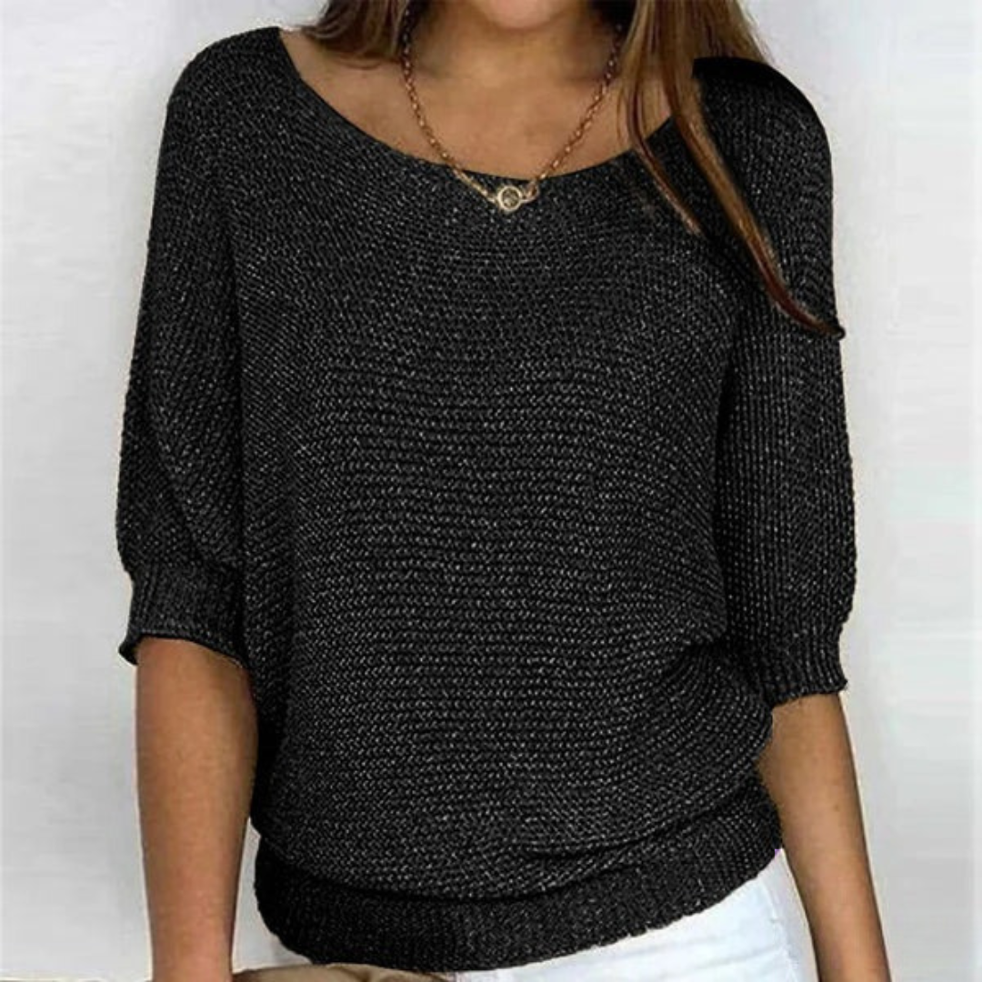 Havilora | Casual Knitted Blouse with Boat Neck and Batwing Sleeves