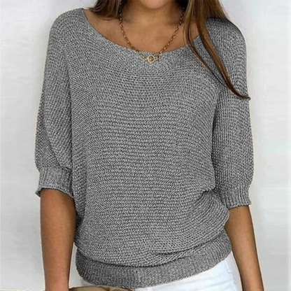 Havilora | Casual Knitted Blouse with Boat Neck and Batwing Sleeves