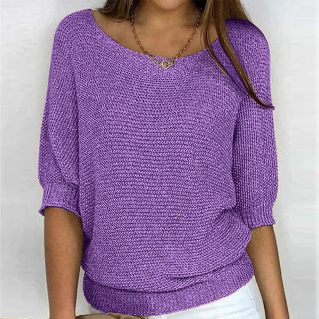 Havilora | Casual Knitted Blouse with Boat Neck and Batwing Sleeves