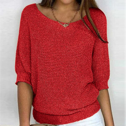 Havilora | Casual Knitted Blouse with Boat Neck and Batwing Sleeves