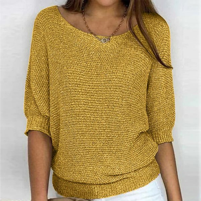 Havilora | Casual Knitted Blouse with Boat Neck and Batwing Sleeves