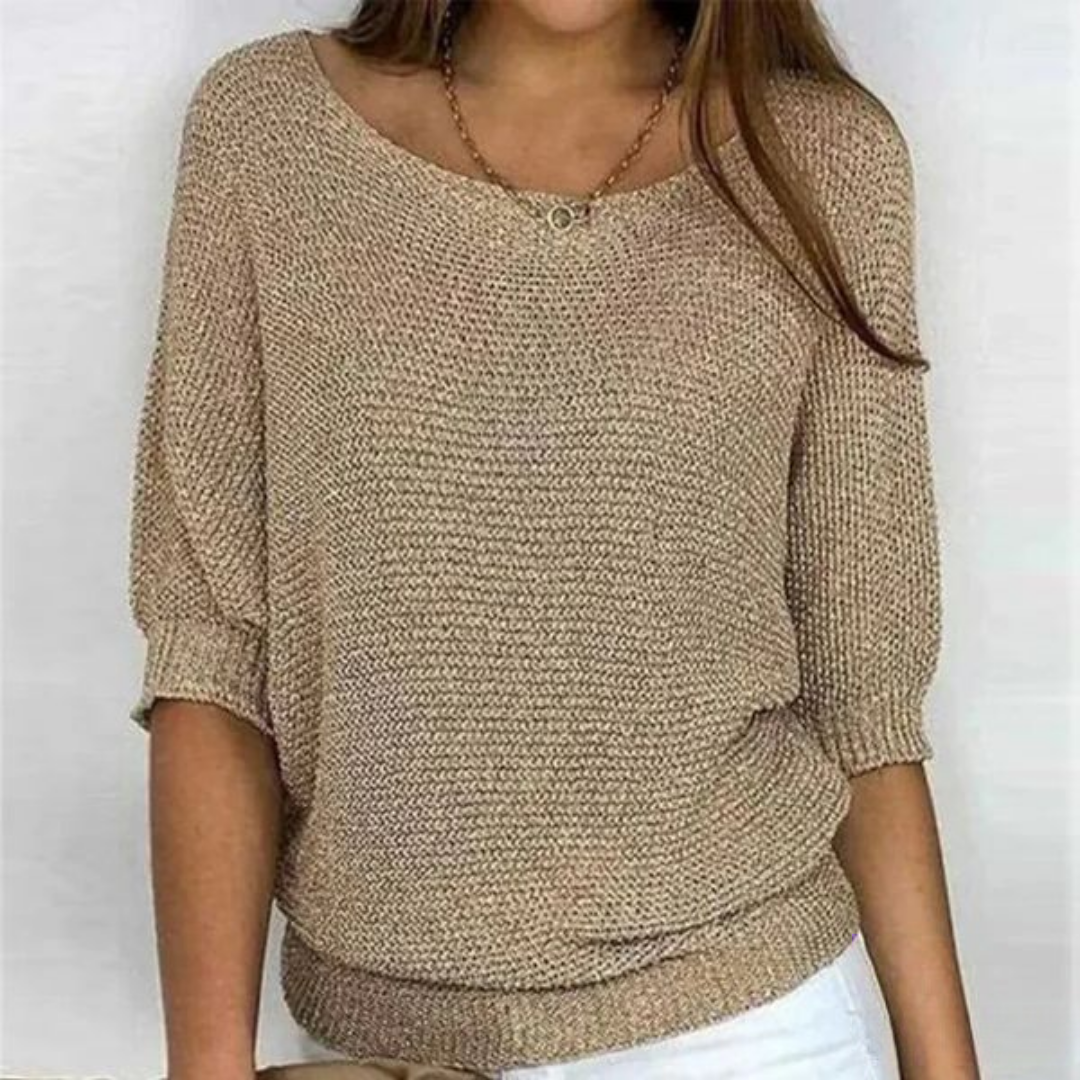 Havilora | Casual Knitted Blouse with Boat Neck and Batwing Sleeves
