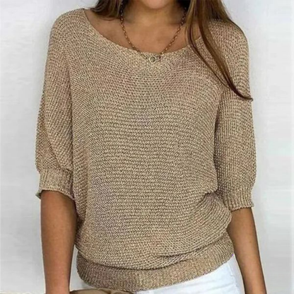 Havilora | Casual Knitted Blouse with Boat Neck and Batwing Sleeves