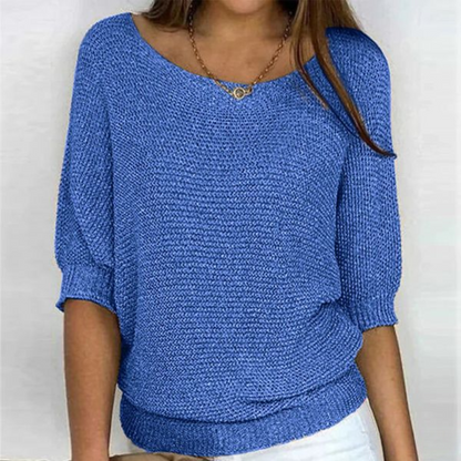 Havilora | Casual Knitted Blouse with Boat Neck and Batwing Sleeves