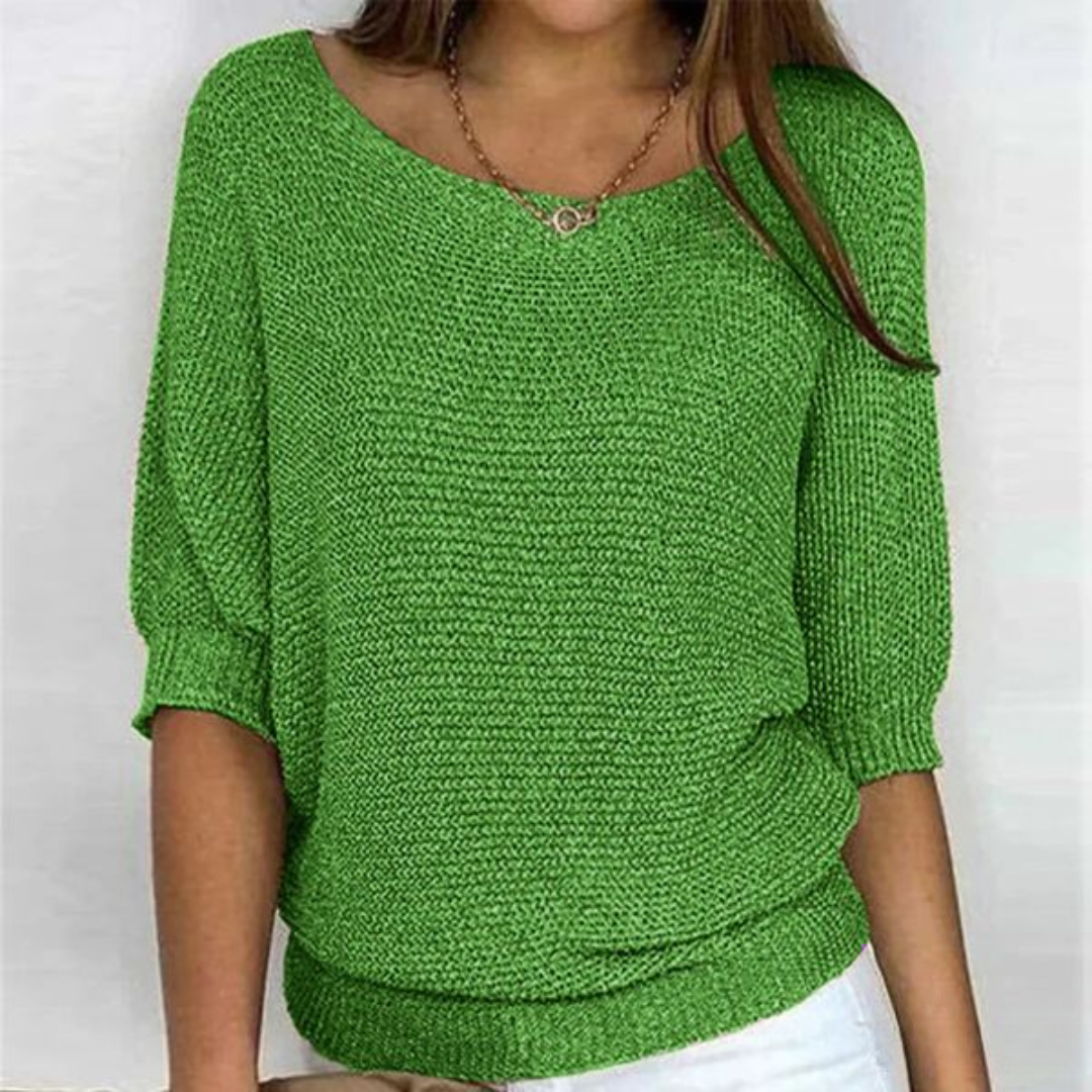 Havilora | Casual Knitted Blouse with Boat Neck and Batwing Sleeves
