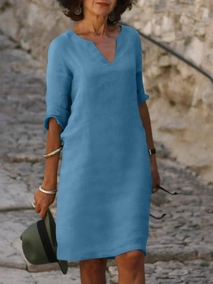 Cora | Formal Summer Plain Flowy Dress with V-Neck