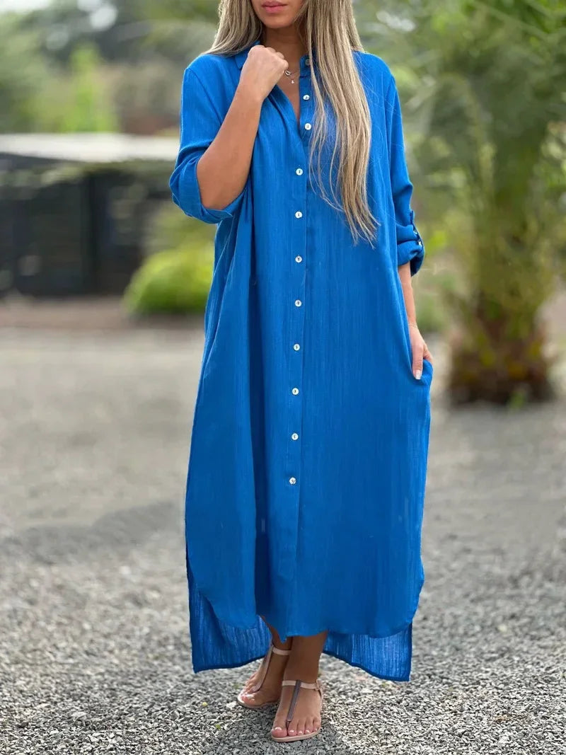 Ellison | Chic Collared Maxi Shirt Dress with Long Sleeve Design