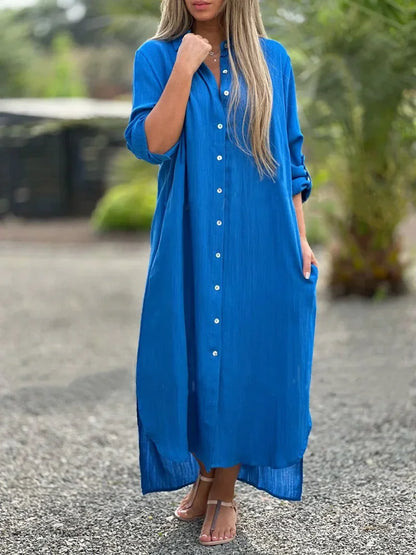 Ellison | Chic Collared Maxi Shirt Dress with Long Sleeve Design