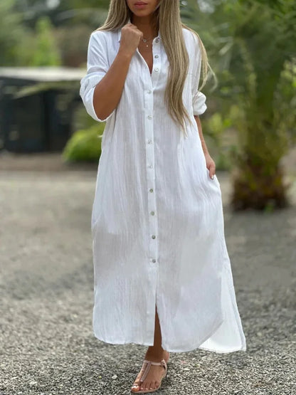Ellison | Chic Collared Maxi Shirt Dress with Long Sleeve Design