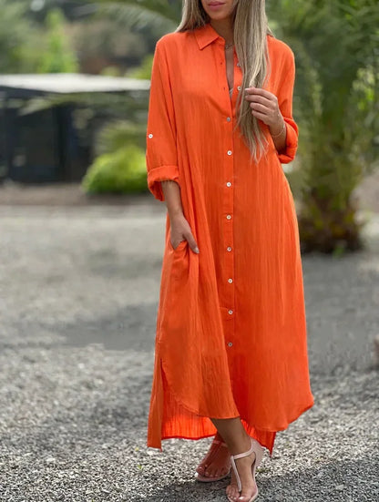 Ellison | Chic Collared Maxi Shirt Dress with Long Sleeve Design