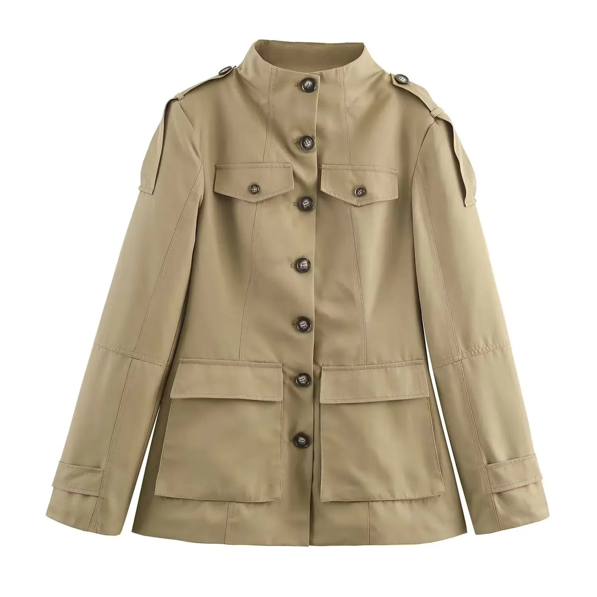 Women's Utility Jacket - High Collar Button Front