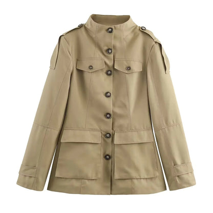 Women's Utility Jacket - High Collar Button Front