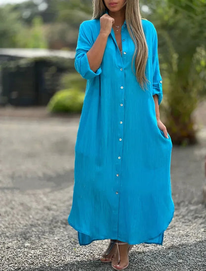 Ellison | Chic Collared Maxi Shirt Dress with Long Sleeve Design