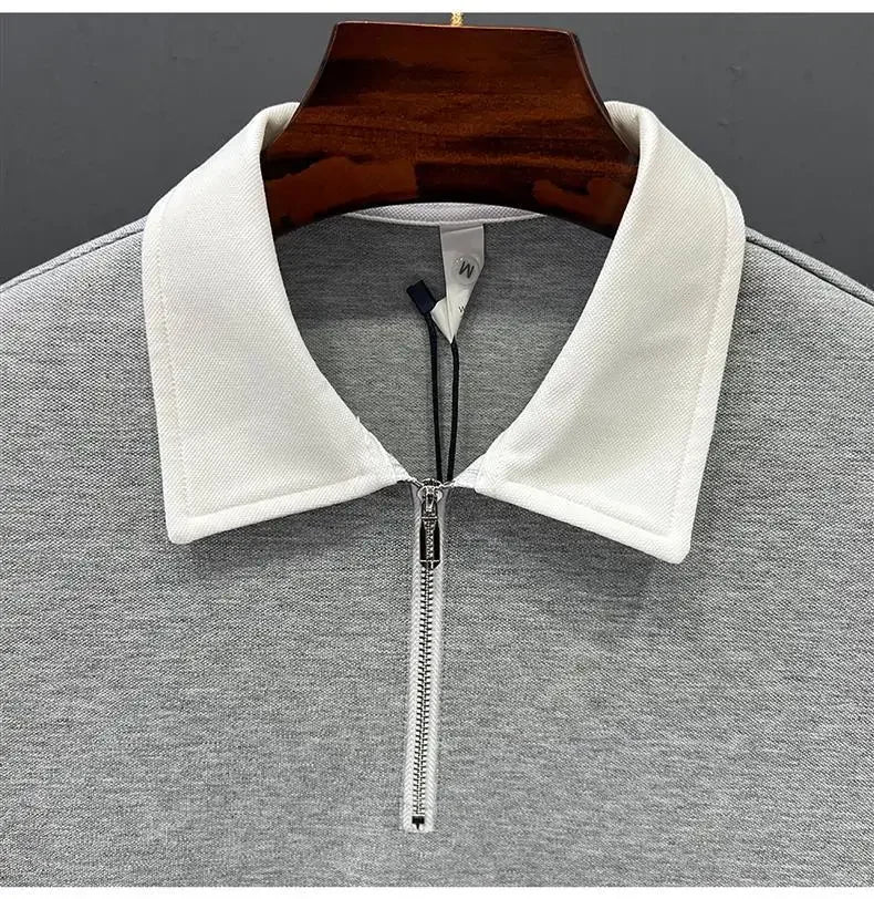 Men's Cotton Quarter Zip Polo Shirt - Casual Knit Pullover