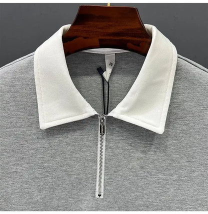 Men's Cotton Quarter Zip Polo Shirt - Casual Knit Pullover