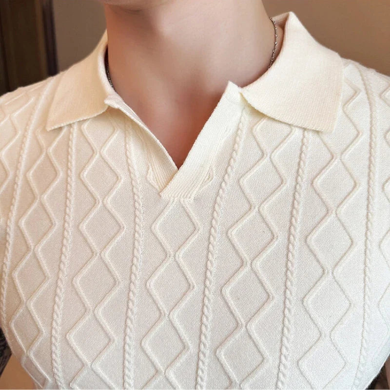 Men's Knit Polo Shirt - Short Sleeve Casual Sweater Top