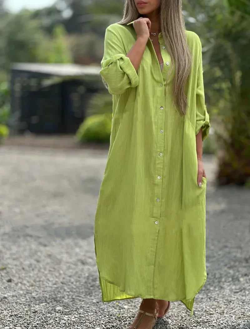 Ellison | Chic Collared Maxi Shirt Dress with Long Sleeve Design