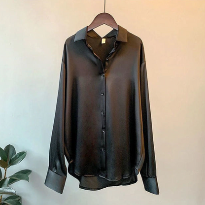 Makenna | Button-Down Office Blouse with Loose Linen Work Style