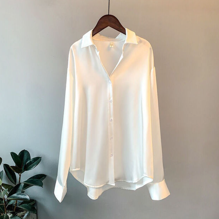 Makenna | Button-Down Office Blouse with Loose Linen Work Style