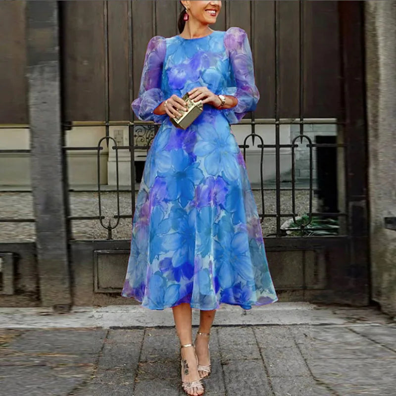 Ardelia | Formal Midi Bloom-Inspired Wedding Guest Dress for Event Celebrations