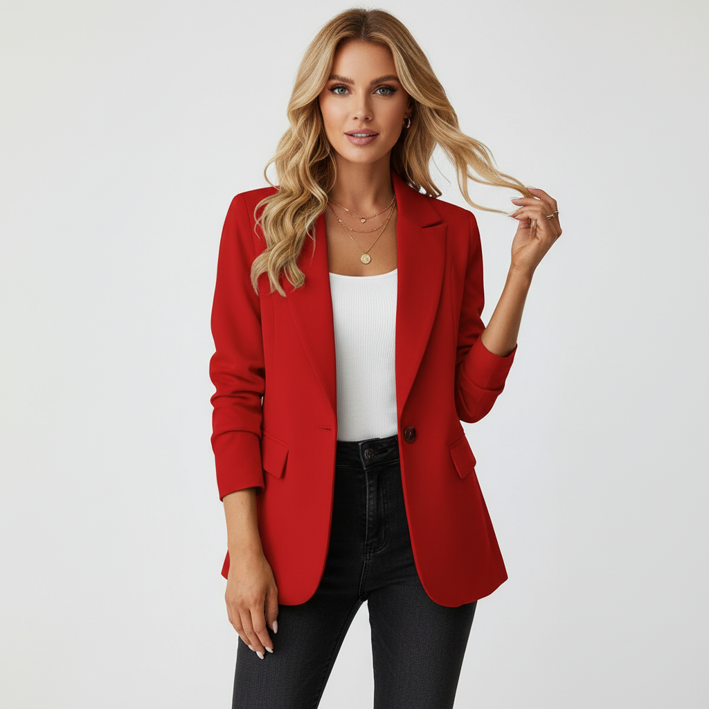 Women's Blazer Jacket - Tailored Single Breasted Button Front