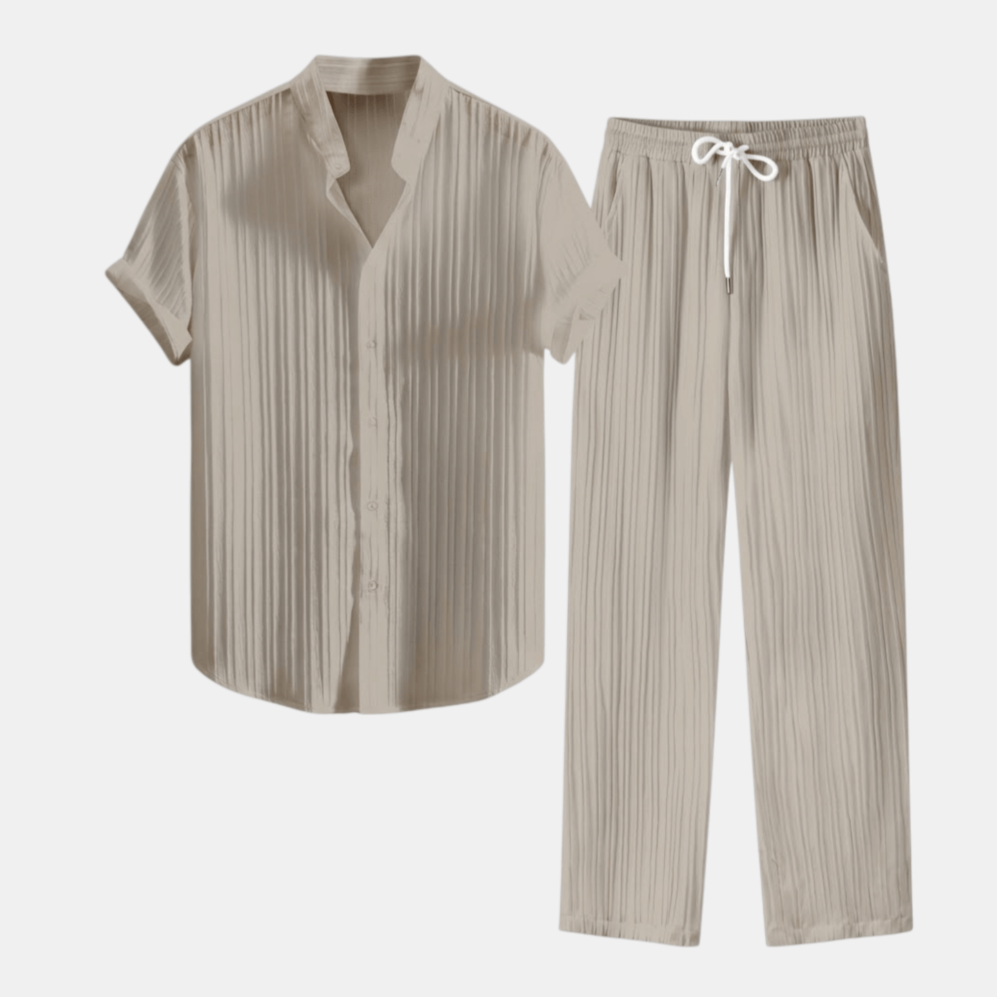 Stylish Men's Outfit | Pleated Short Sleeve Shirt & Drawstring Trousers Set for Comfortable Summer Wear 11