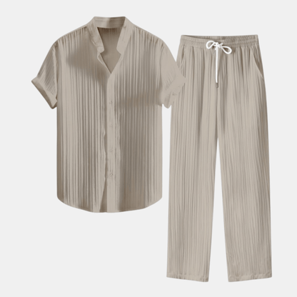 Stylish Men's Outfit | Pleated Short Sleeve Shirt & Drawstring Trousers Set for Comfortable Summer Wear 11
